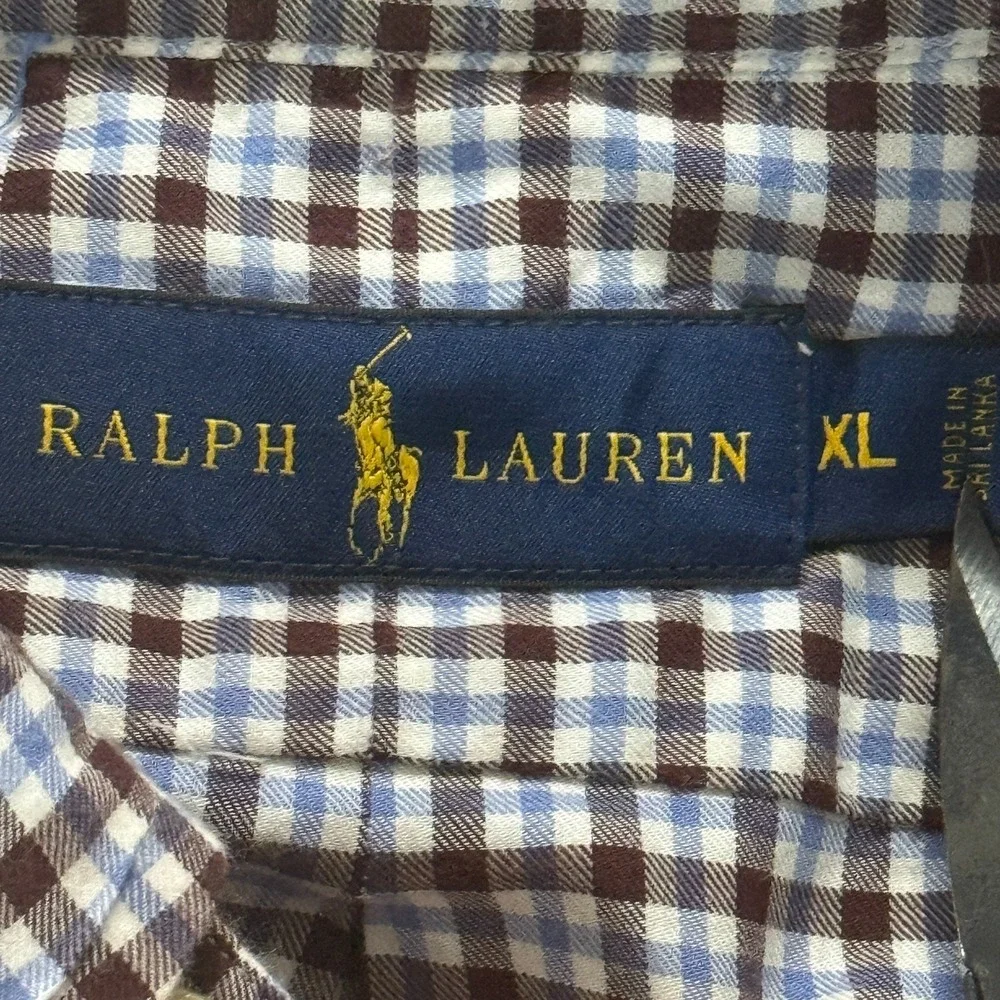 Polo‎ Ralph Lauren Shirt Mens XL Brown Blue Plaid Button Down Long Sleeve Pony